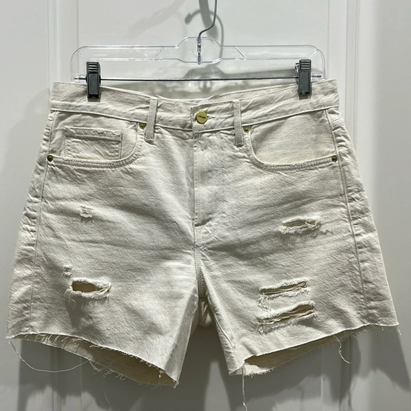 Frame Le Brigette Denim Shorts Cotton Linen Blend in Au Natural Sz 27 - Picture 5 of 11
